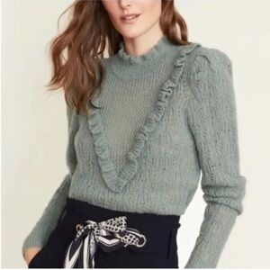 Veronica Beard Sorina Sweater Wool Ruffle Sage Green Size XSmall